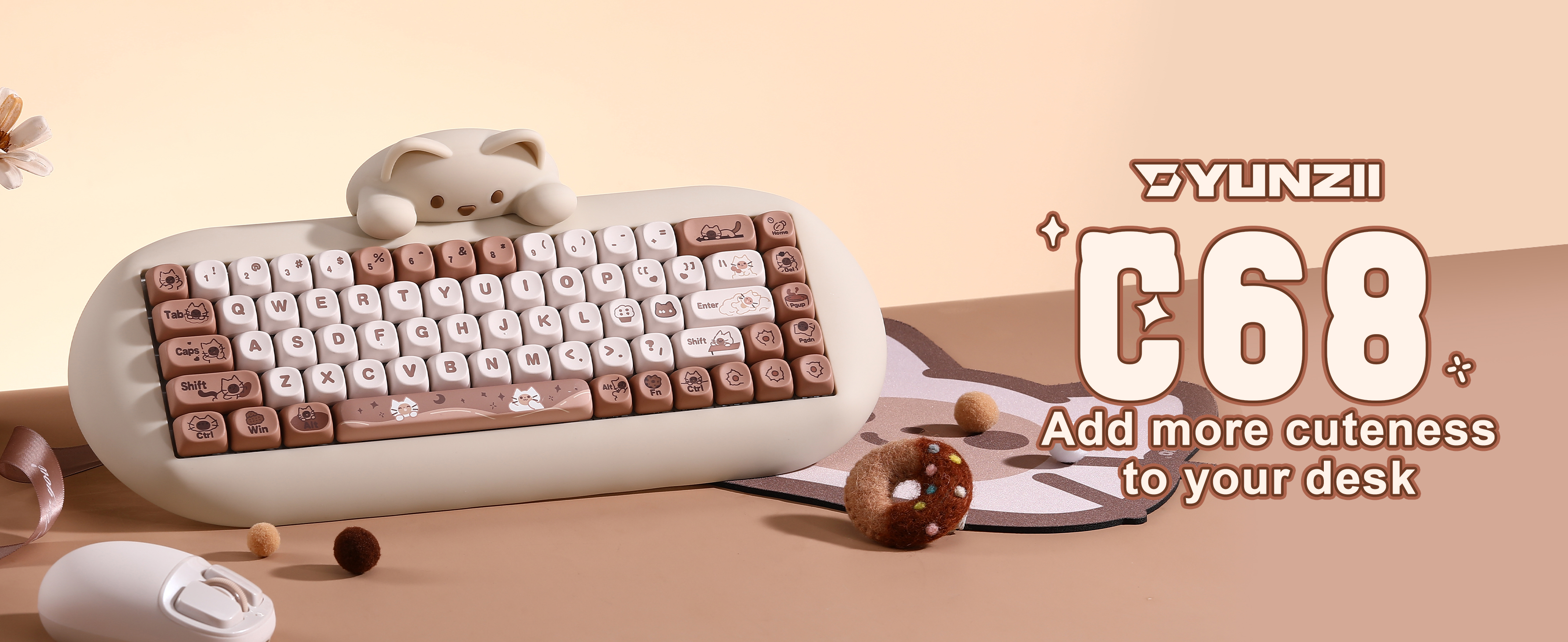 Amazon.com: YUNZII C68 Silicone Cute Cat Mechanical Keyboard